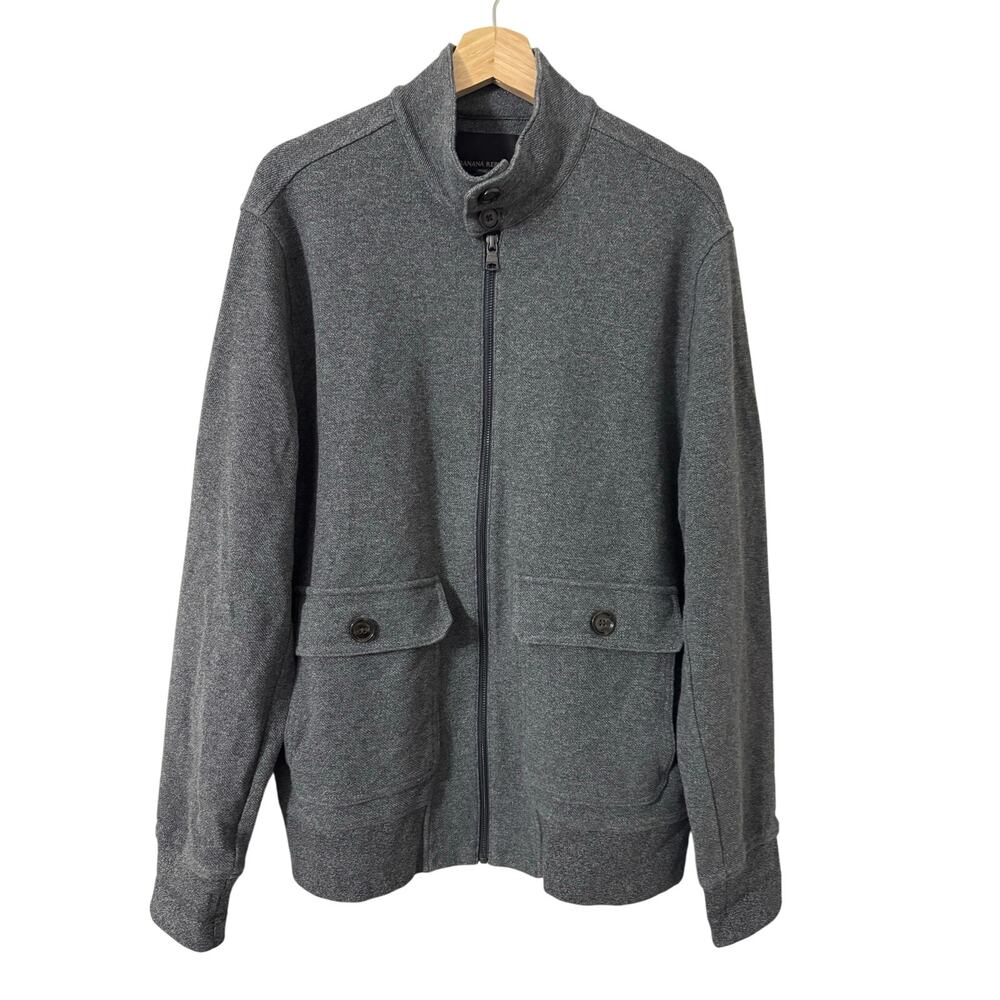 Banana Republic Mens Twill Texture Charcoal‎ Heather Full Zip Jacket Size XL